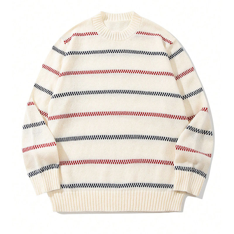 Hommes style coréen Laid-back rayé Nouveau-arrivée Loose-fitting Versatile Col d'équipage Long-sle