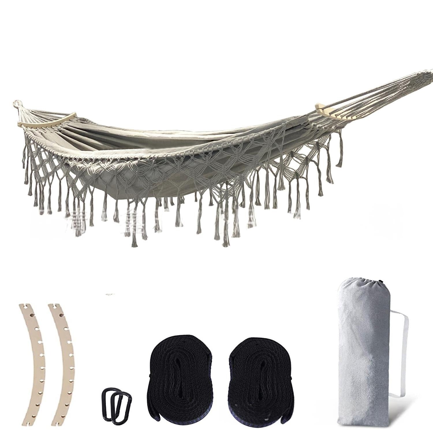 Toile en bois à poignée courbée-Pole double hamac pour la plage