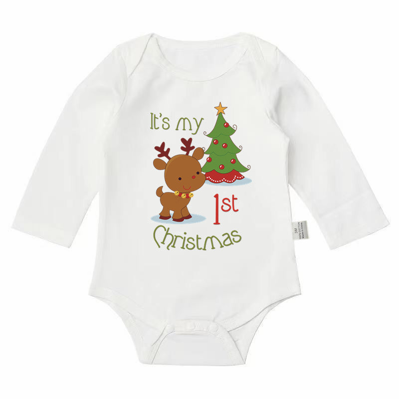 Cotton bébé blanc manches longues Romper de Noël