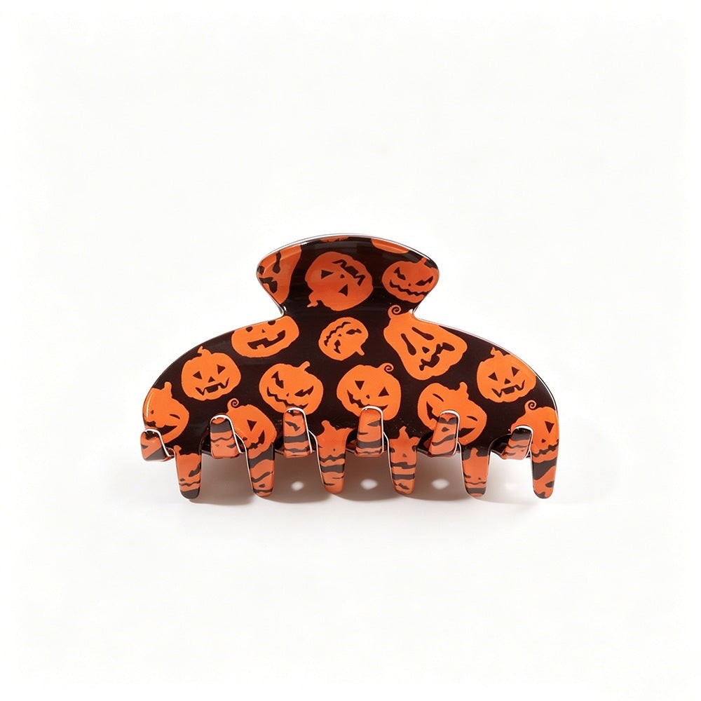 Clip de griffe de requin d'Halloween - Ghost Pumpkin Black Cat Print Hair Accessory for Women Girls P