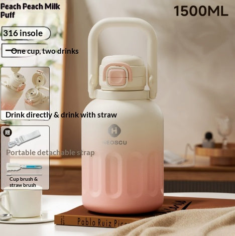 Bouteille d'eau de paille de grande capacité avec isolation