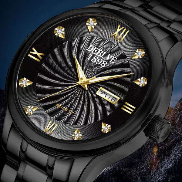 Mode Alliage Ceinture en acier imperméable Lumineux hommes double calendrier montre