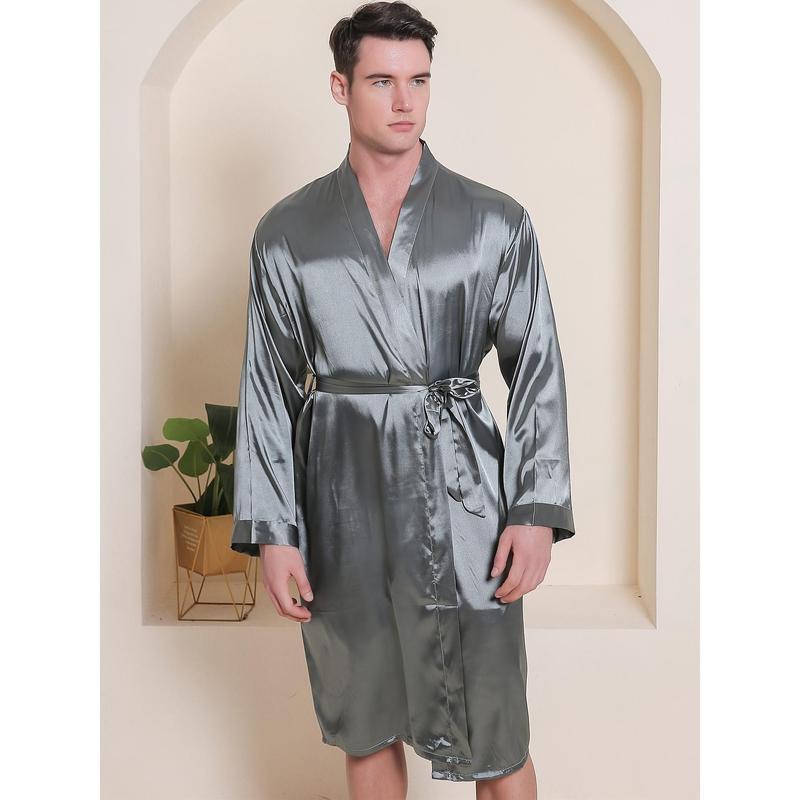 Peignoir en soie imprimé pour hommes Simulation Peignoir en soie