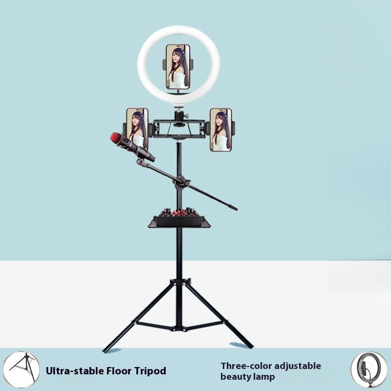 Cross Bar Tray Storage Rack with Microphone Beauty Fill Light Photography Floor Mobile Pho
