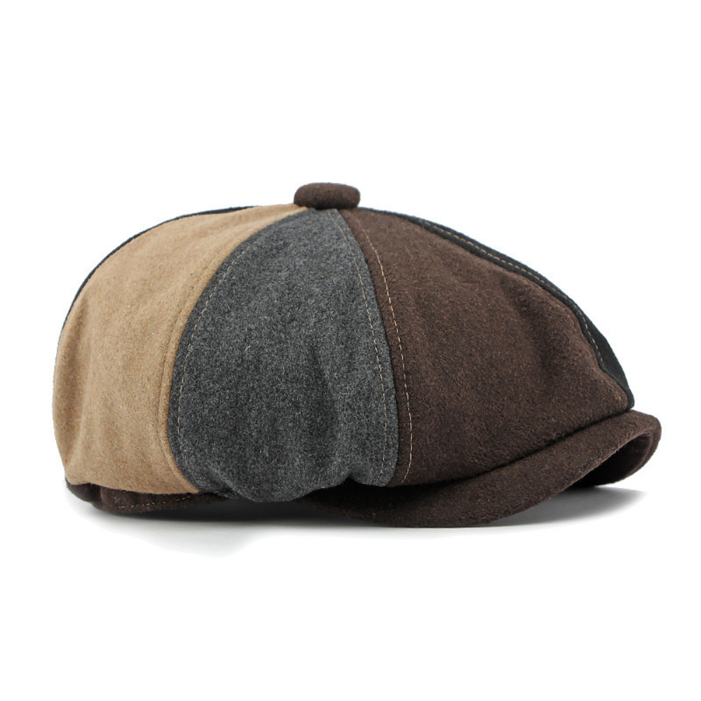 Rétro style britannique Octagonal Newsboy Cap avec un patchwork court Brimmed Tweed Fedora Hat
