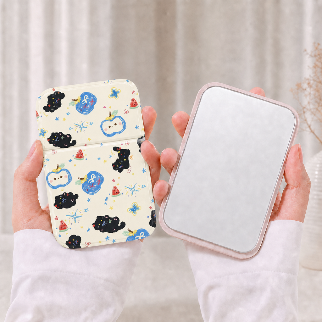 Cute Cartoon Noir Cat pliant miroir compact