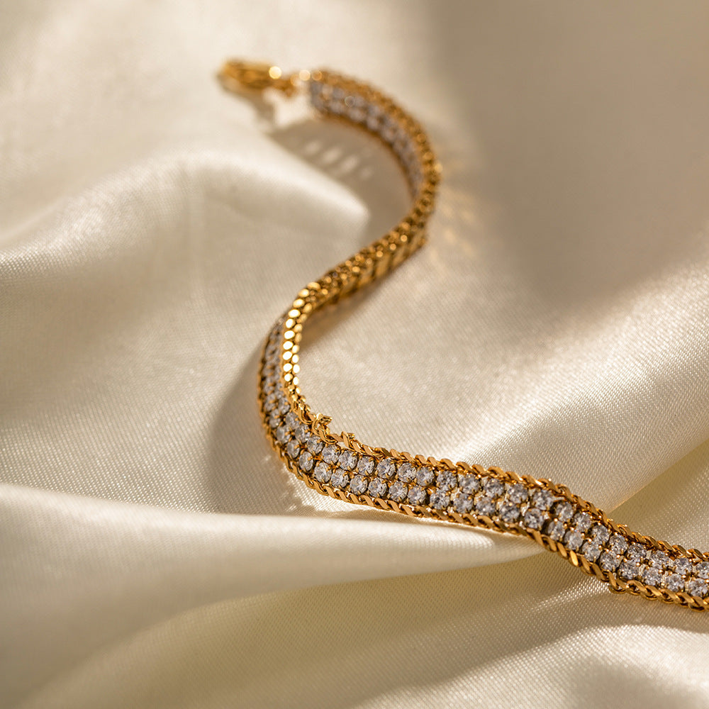 Bracelet Zircon blanc double couche or 18K