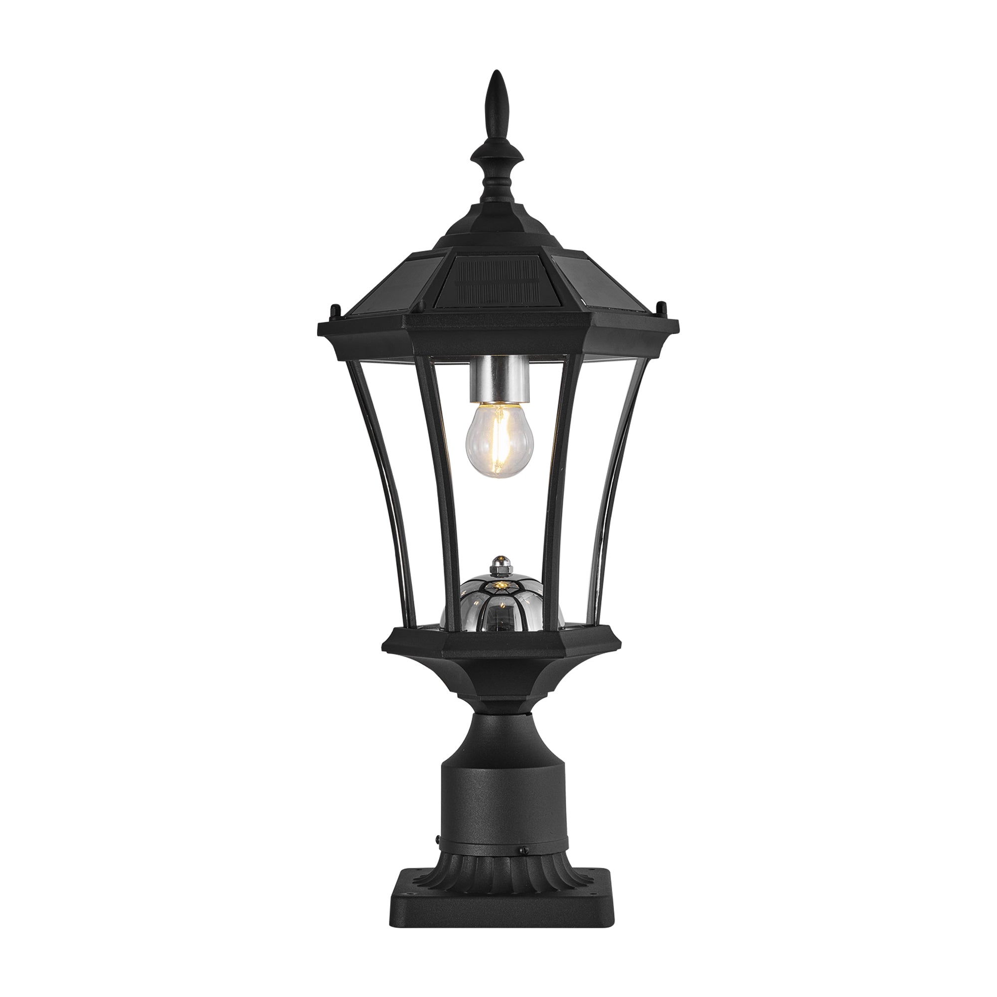 Solar Post Lights Outdoor, Dusk to Dawn Outdoor Post Lights with Pier Mount Base, Black Solar Lamp Posts Light Fixture, Waterproof Light Posts for Out