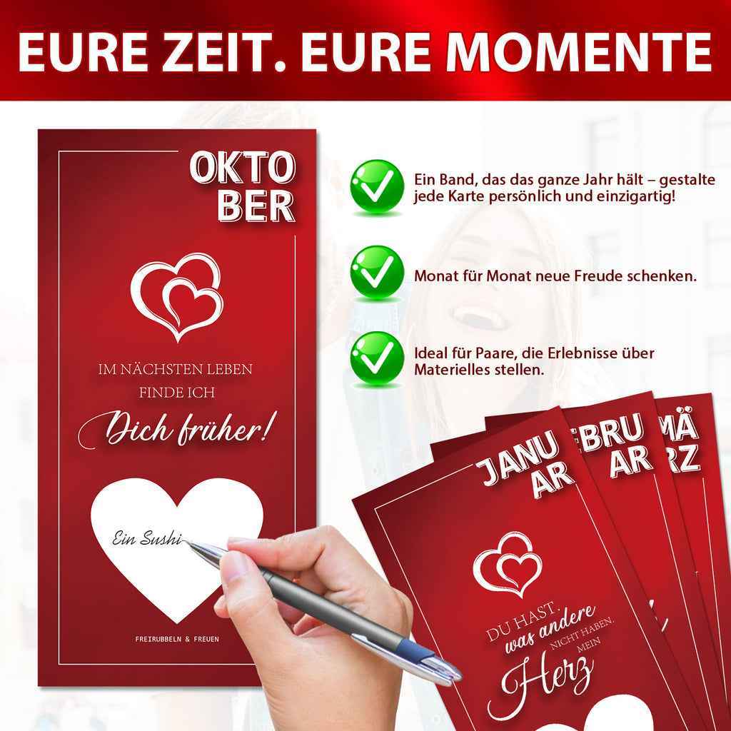 Ensembles de cadeaux de fête multi-pièces – Cartes de nuit à date d'arrêt – 12 idées de date mensuelle unique