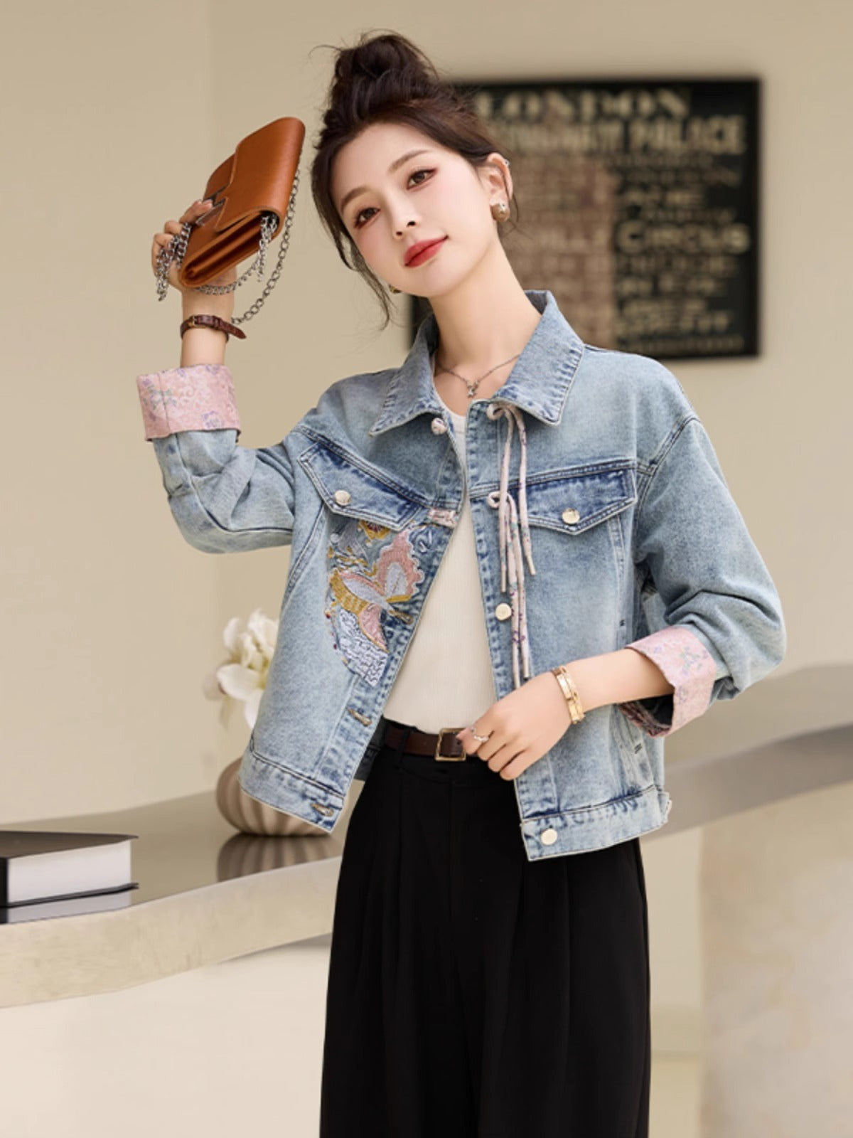 Women's Embroidered Chinese-Style Denim Jacket