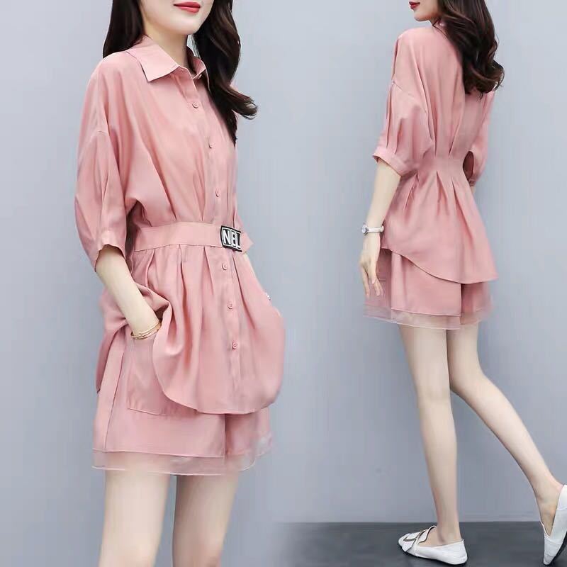 Women's Mid-Waist Long-Sleeved Shorts Set