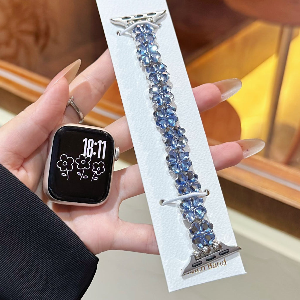 Lucky Four-leaf Clover Elastic Strap Single-row Diamond-studed Bracelet Chaîne de montre