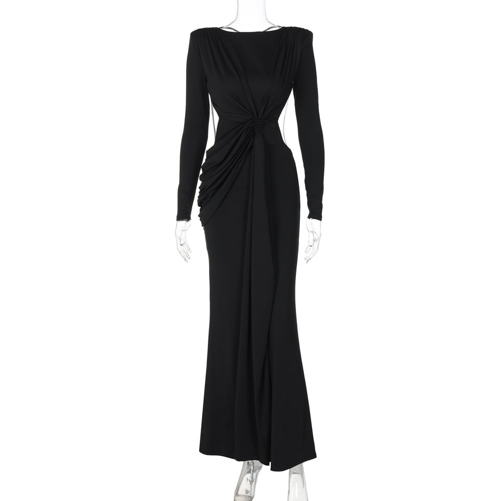 Femme Sexy Girl Retour Robe à manches longues minces