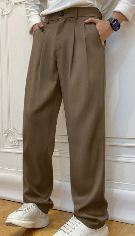 Pantalon de costume polyvalent de couleur solide pour homme
