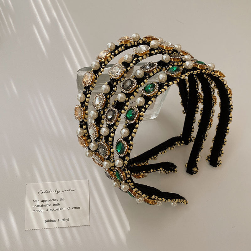 Baroque Full Diamond Pearl Bords minces Haute qualité Temperament Headband