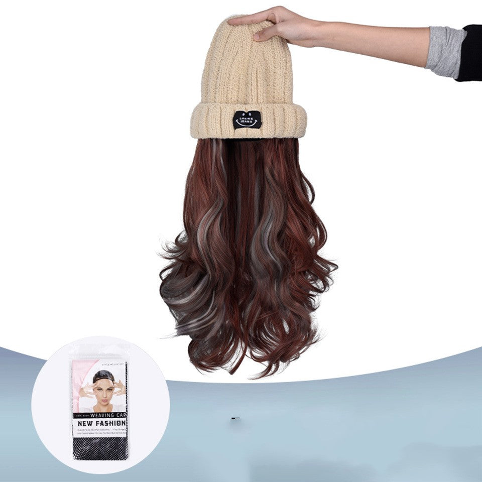 Automne et hiver Mode Beige Knit Pick Dye Gradient Long cheveux bouclés Cent prendre la perruque Ha