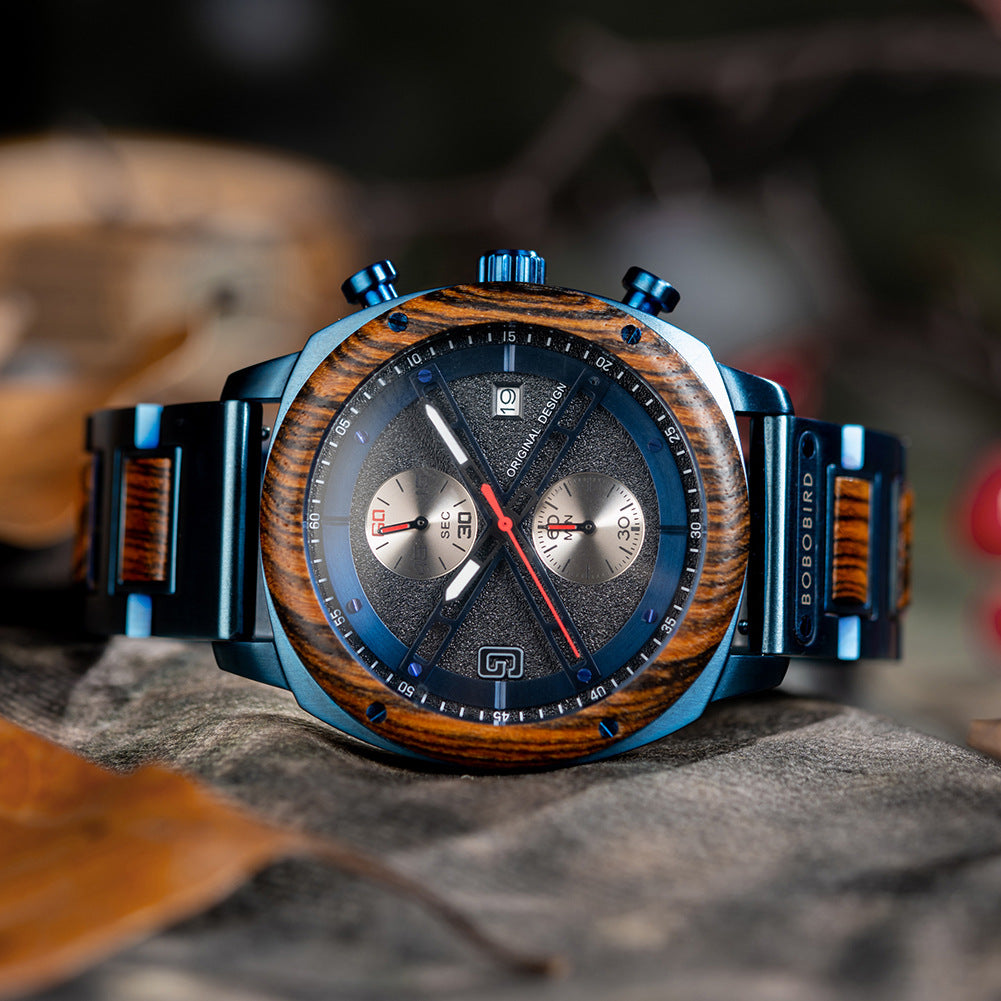 Montre pour homme en bois naturel - Montre Quartz rétro minimaliste avec bracelet en cuir