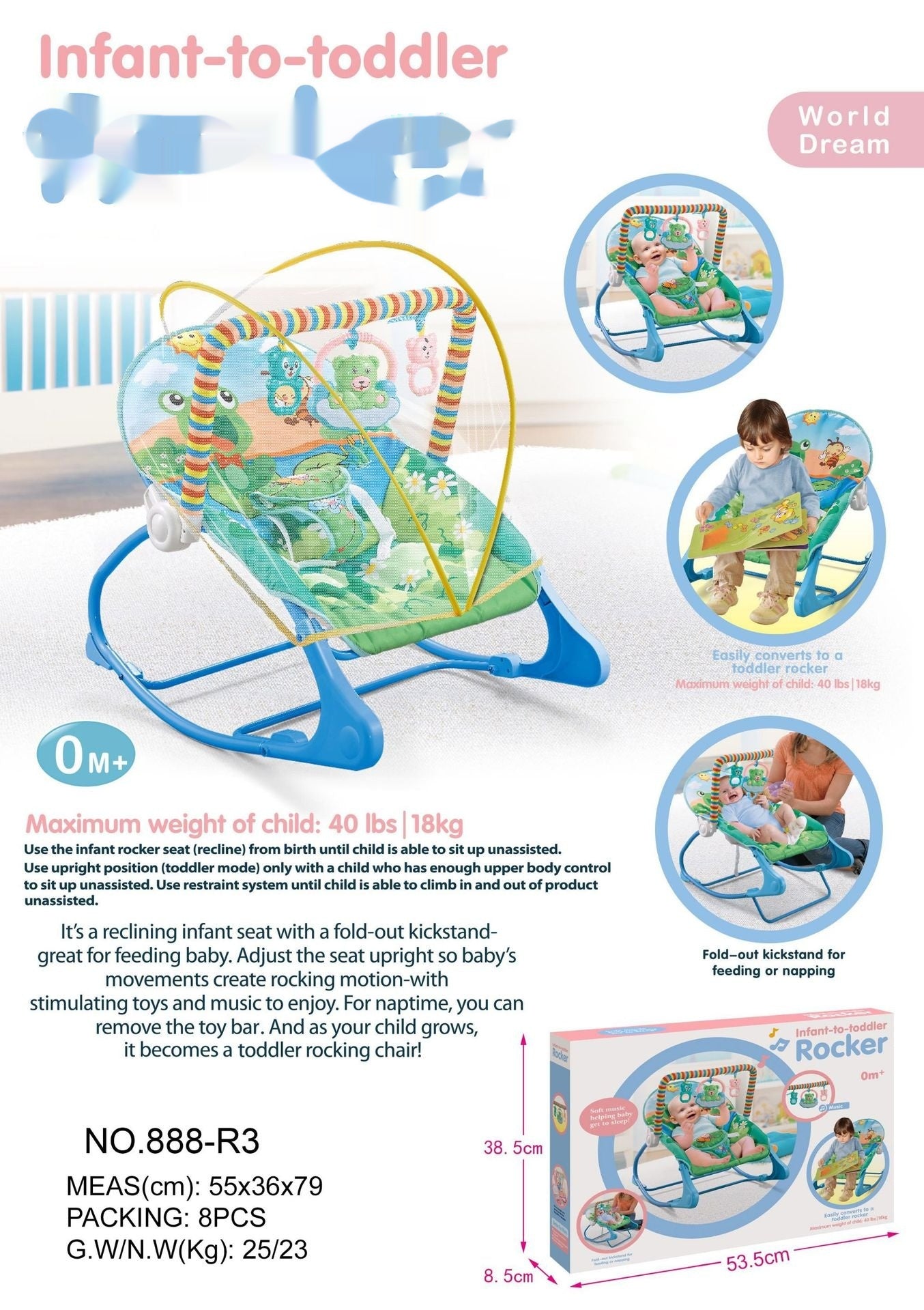 Baby Rocking Chair Baby Rocking Bed Portable pliable Coax avec Mosquito Net