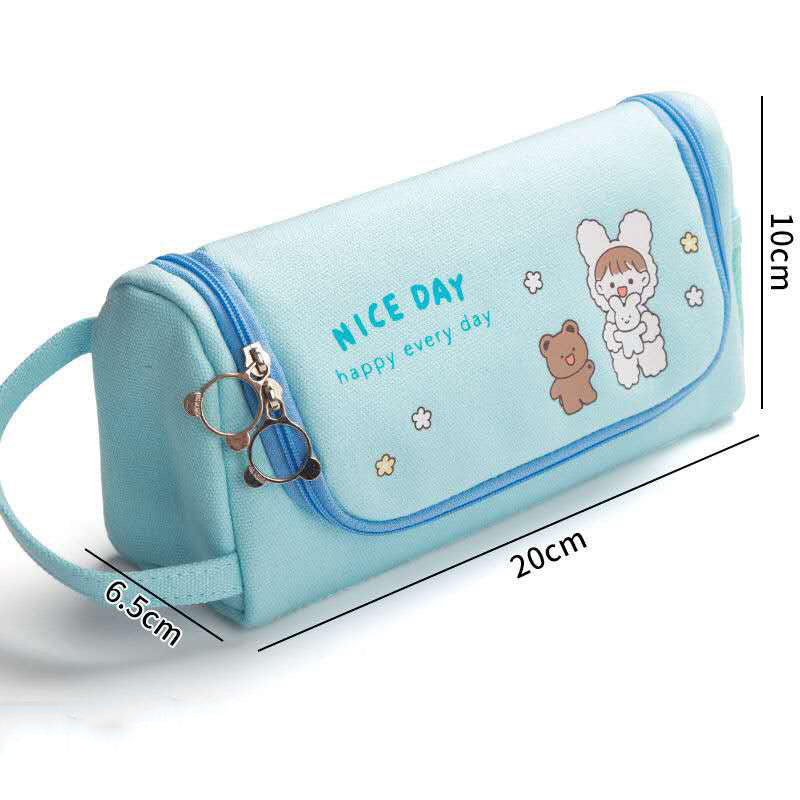 Toile Crayon cas grande capacité simple fille japonais mignon fille Cœur papeterie Box Kore