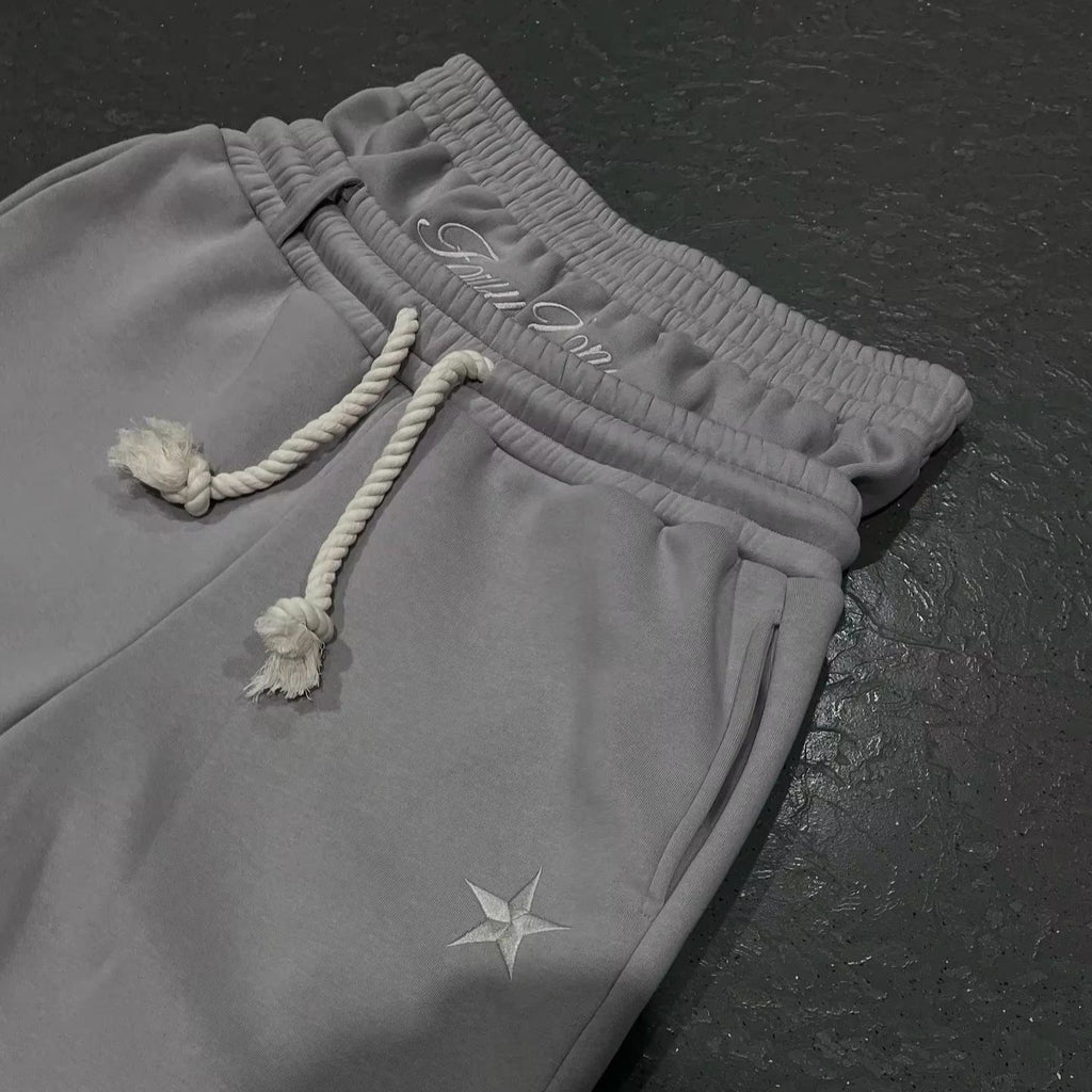 Trendy Double-waist Five-pointed Star Brodery Couple simple casual faux deux-pièces large-
