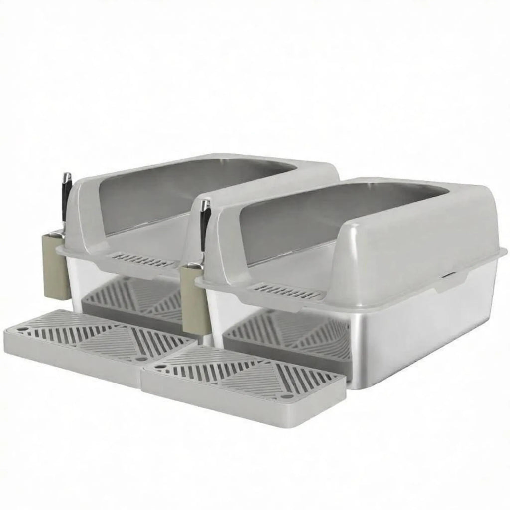 Light Gray 2 Pack haute face en acier inoxydable boîte à lettre anti-urine fuite pour multi-chat H
