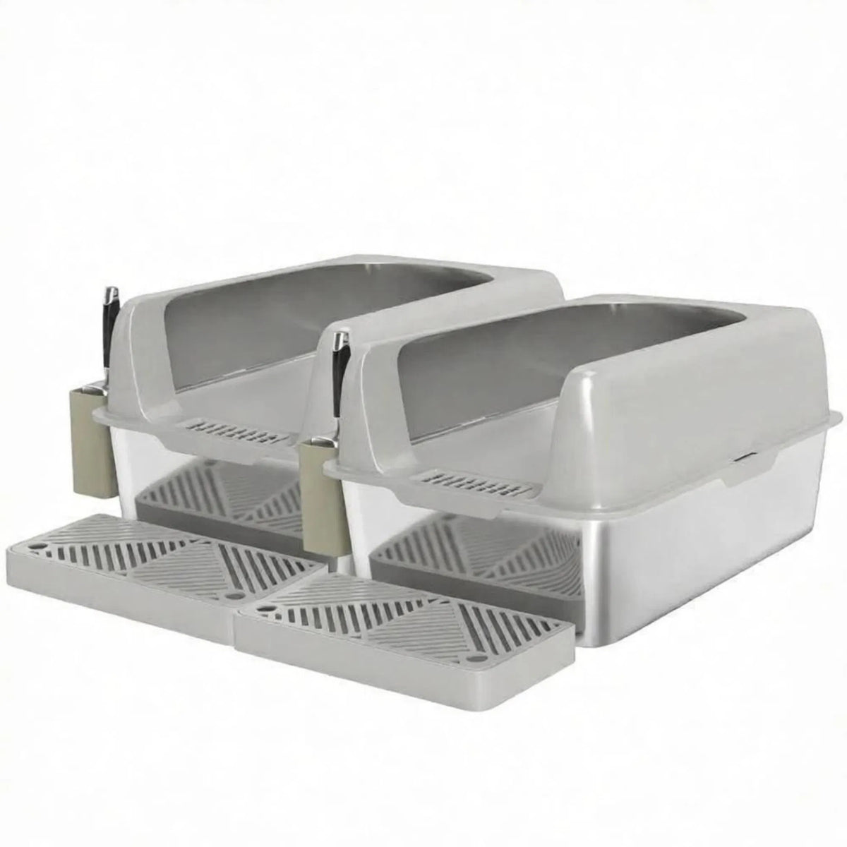 Light Gray 2 Pack haute face en acier inoxydable boîte à lettre anti-urine fuite pour multi-chat H