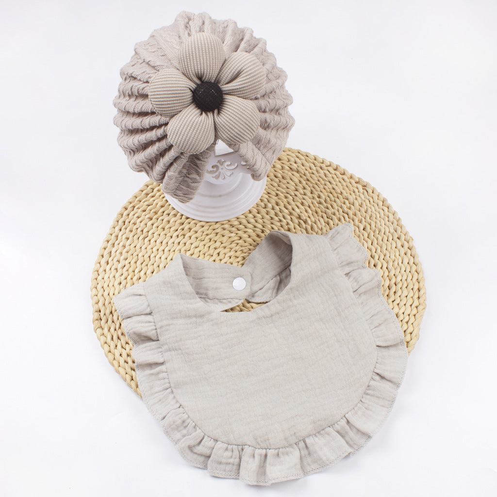 Chapeau de bébé et ensemble de bib nouveau-né - Muslin Drool Bibs avec Frilly Trim Soft Coton Organic Bonnet