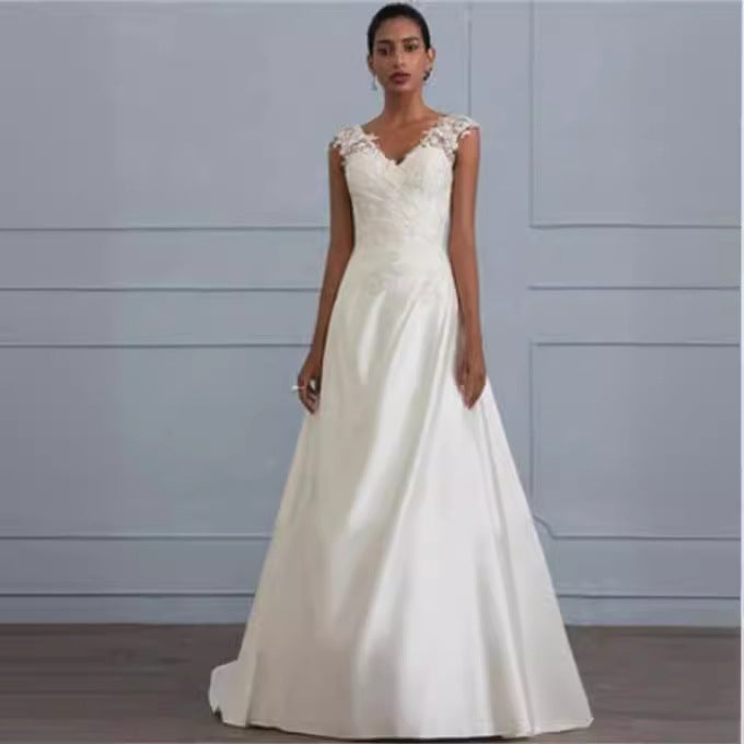 Automne blanc tempérament dentelle robe de mariée européenne demoiselle d'honneur backless col bas large
