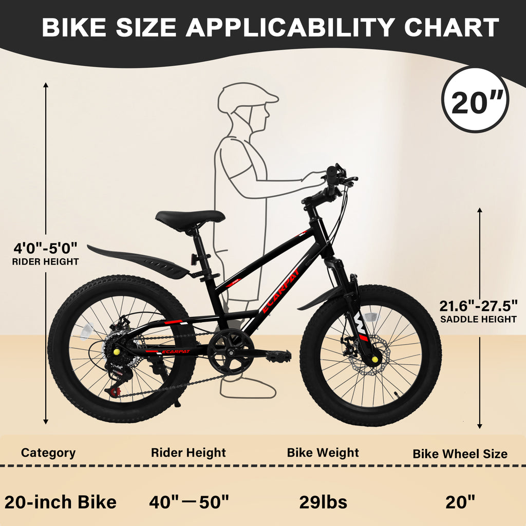 A20184 20 pouces VTT enfants pour garçons et filles