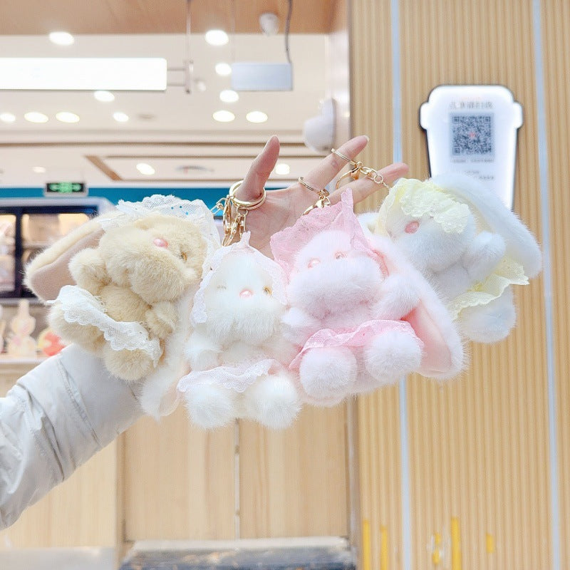 Porte-clés en peluche de lapin de la dentelle-hat