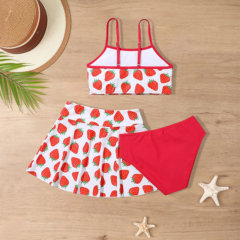 Maillot de bain pour enfants Jupe de fille en trois pièces Middle and Big Children's Ruffled Split Swims