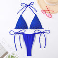 Maillot de bain bi-pièce Jacquard pour femme en couleur unie avec pinces à cravate