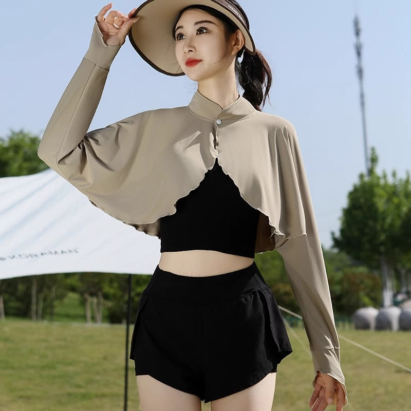 Ice-silk Châle à manches une pièce Cape Femmes Vêtements d'extérieur d'été Veste courte