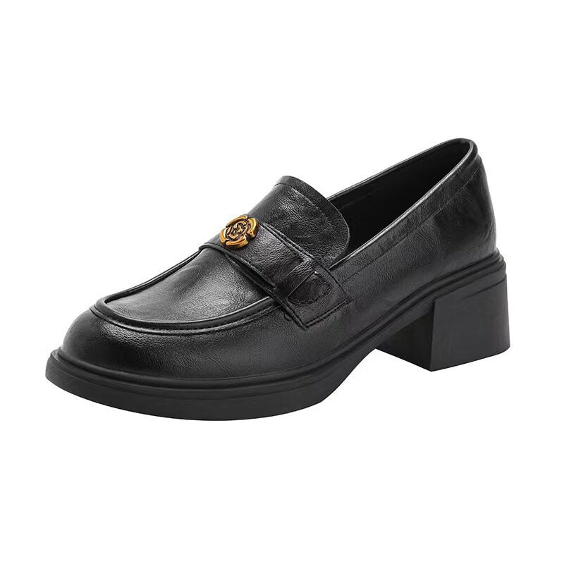 Rétro Pompes à orteils ronds à talons chunky