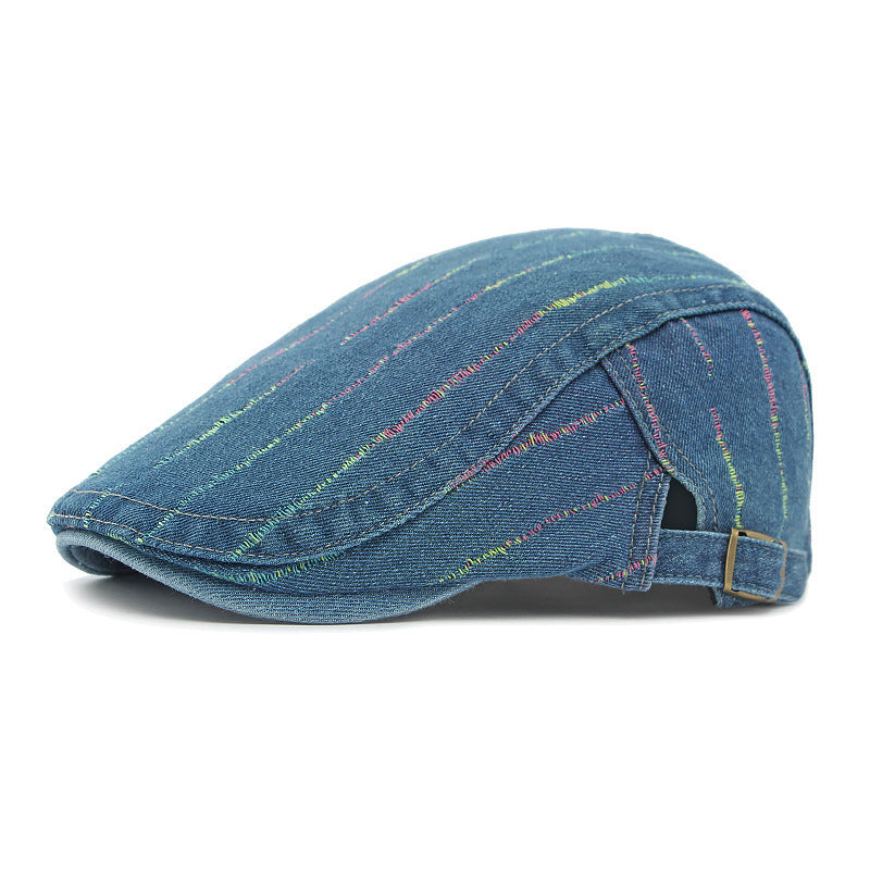 Les hommes et les femmes matching bold color stripes réglable Beret avec lavés et mouillés F