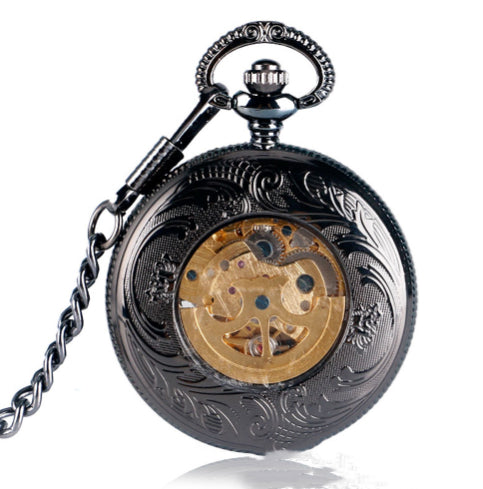 Montre de poche mécanique automatique à motif creux sculpté classique rétro