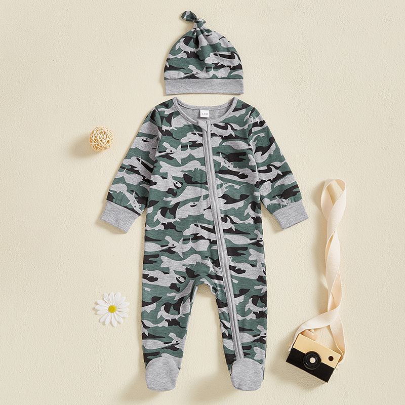 Creative Camouflage Print Zip-Up Baby Onesie et Hat Set
