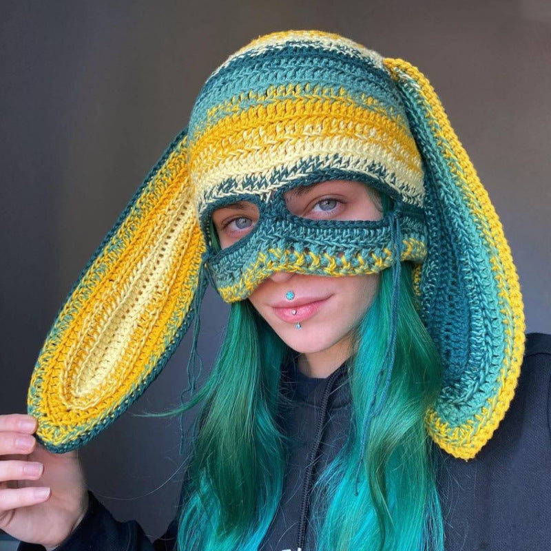 Chapeau d'oreille de lapin tricoté fait main Masque exposé à un oeil Masque Horn Hat Thermique et W