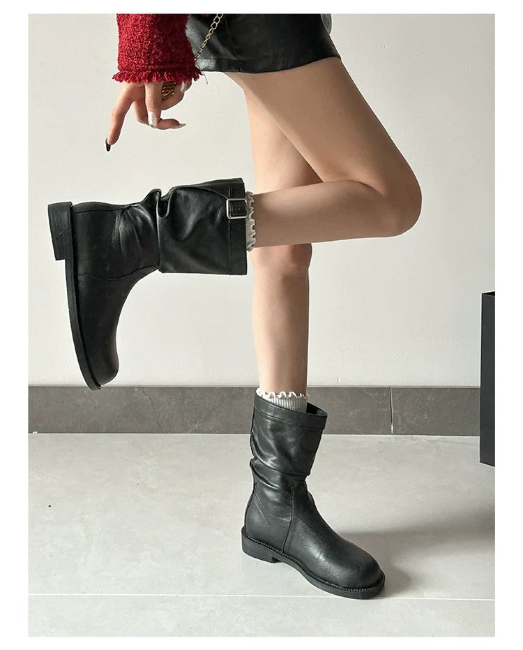 Femmes British Style Ruched Platform Ankle Bottes