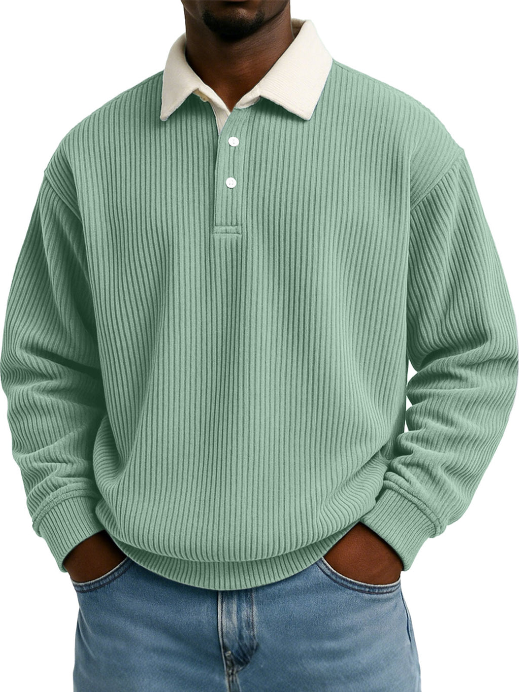 Chemise casual à manches longues rayée Corduroy pour hommes