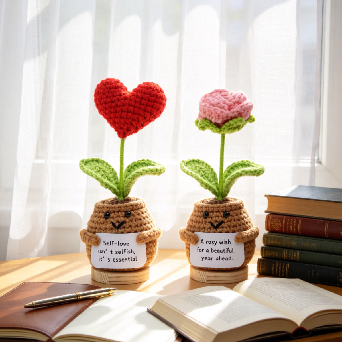 Crochet fait main romantique en forme Pot de fleurs ornements