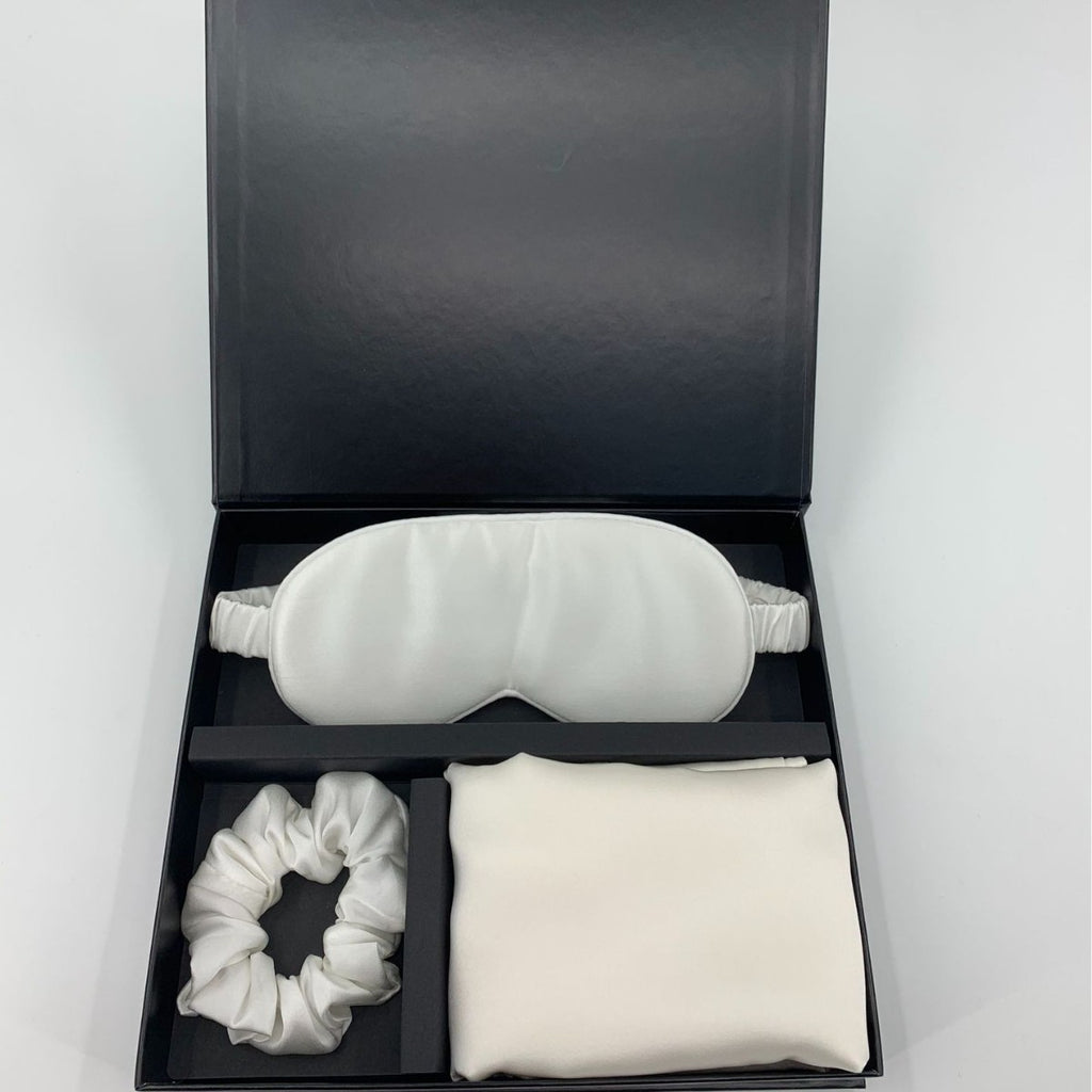 Masque d'oreiller zippé cadeau et ensemble de cravates de cheveux en soie