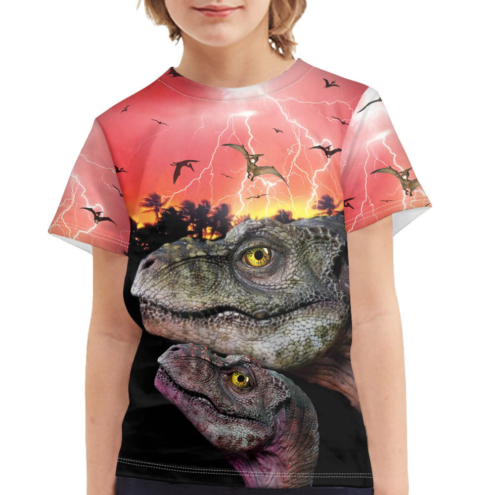 T-shirt dinosaure d'été imprimé complet pour garçon