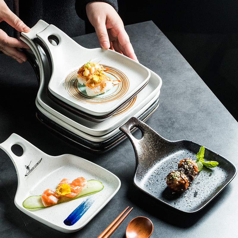 Japonais de style simple poignée plaque en céramique ménage table à manger créative