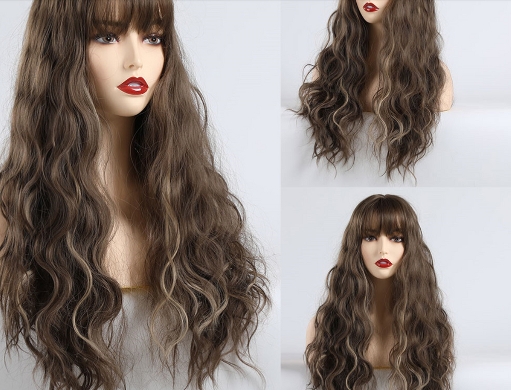 Brun couleur mixte longs coups cheveux bouclés