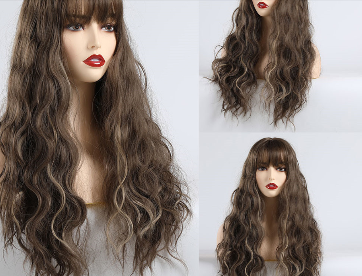 Brun couleur mixte longs coups cheveux bouclés