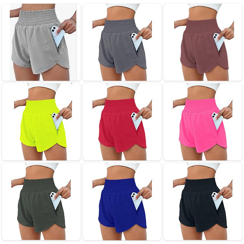 Short de sport à cordon élastique haut pour femmes avec poches antivol zippées