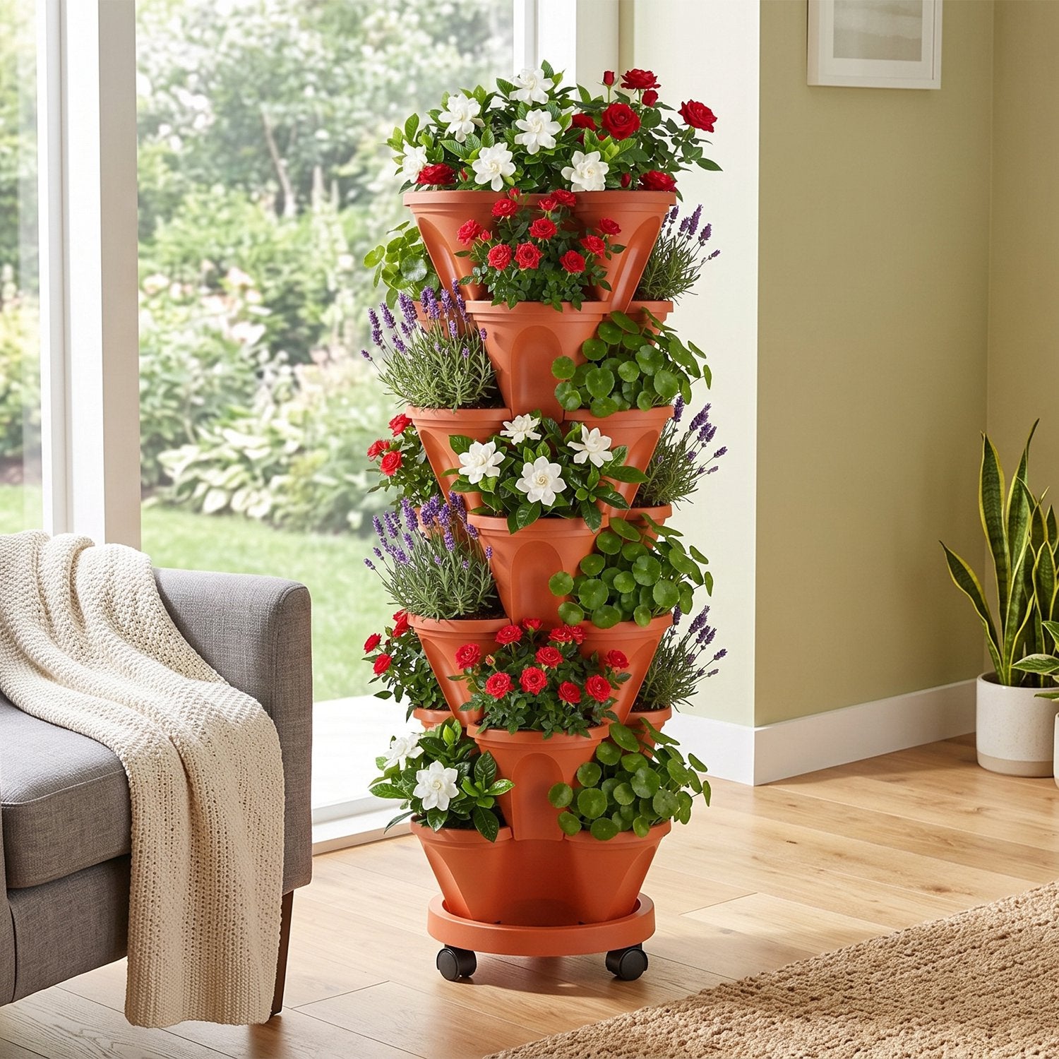 7 Planter vertical empilable de niveau avec roues Planter tour fraise Saving Garden