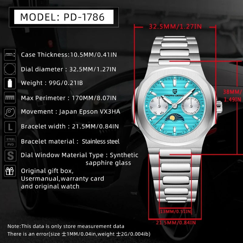 Multi-fonctionnel résistant à l'eau Luminous Sporty Moon Phase Watch avec un chronographe