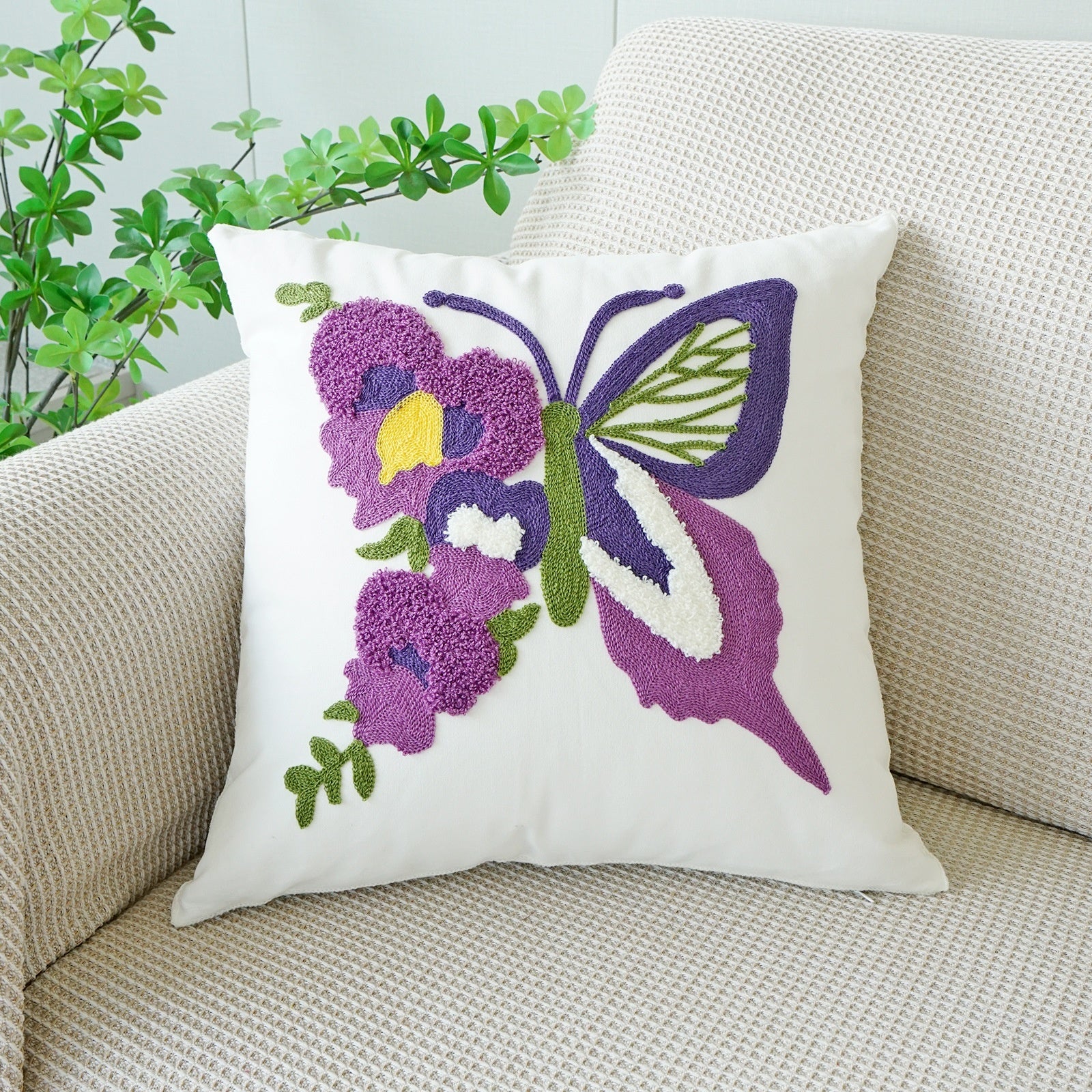 Coussin floral brodé de style pastoral pour canapé salon